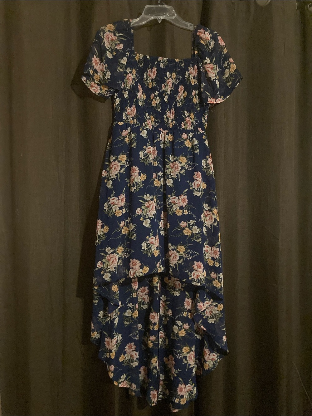 As U Wish Navy Floral High-Low Dress with Pink Blooms